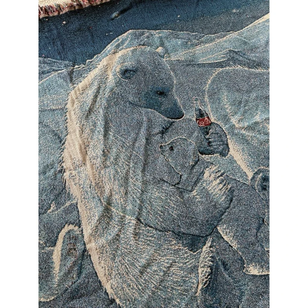 Vintage‎ Coca-Cola Polar Bear Woven Tapestry Throw Blanket 48x57 90s Rare